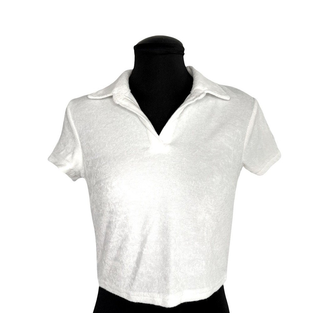 Love Streak Small white terry cloth collared crop top